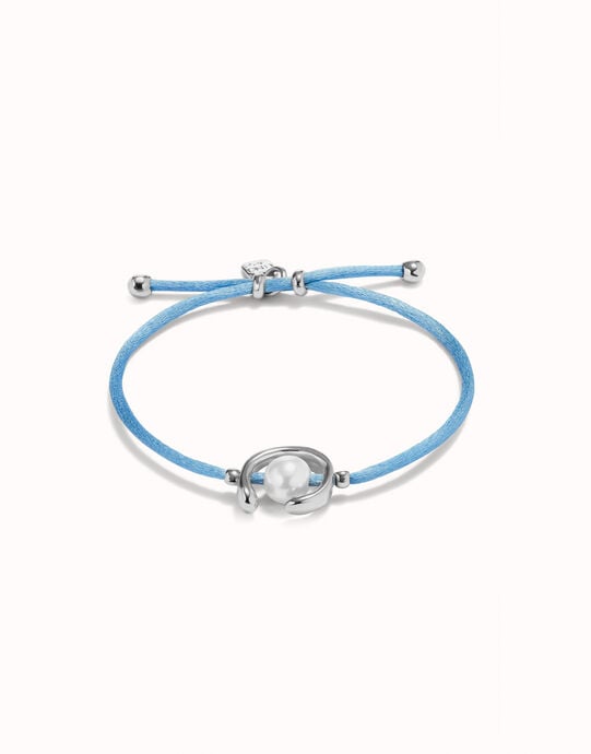 Blue cord bracelet with a pearl